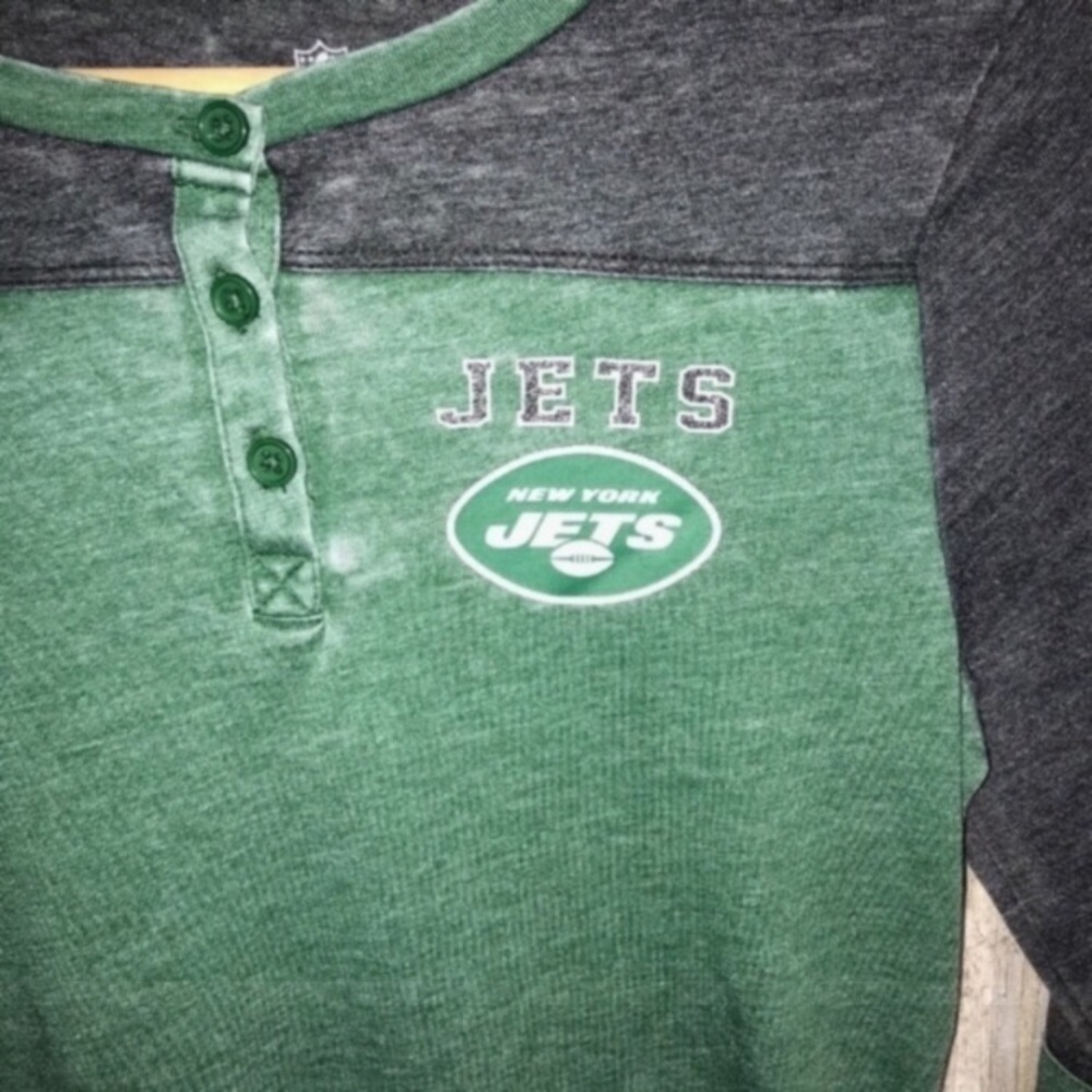 NFL New York Jets Girls Large Long Sleeve Henley Tee Green Youth L - Picture 3 of 6